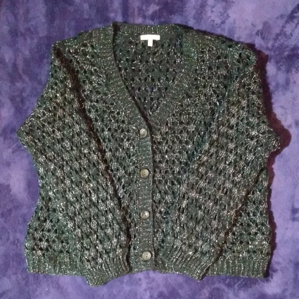 Maurices Dark Green Open-Knit Cardigan
